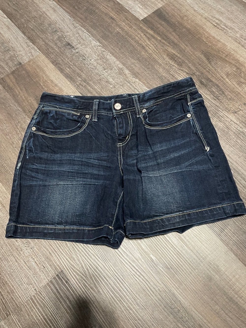 Maurices Dark Blue Denim Shorts with Contrast Stitching